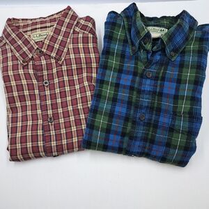 LL Bean Flannel Shirts Lot Of 2 Plaid Mens Large Reg Cotton